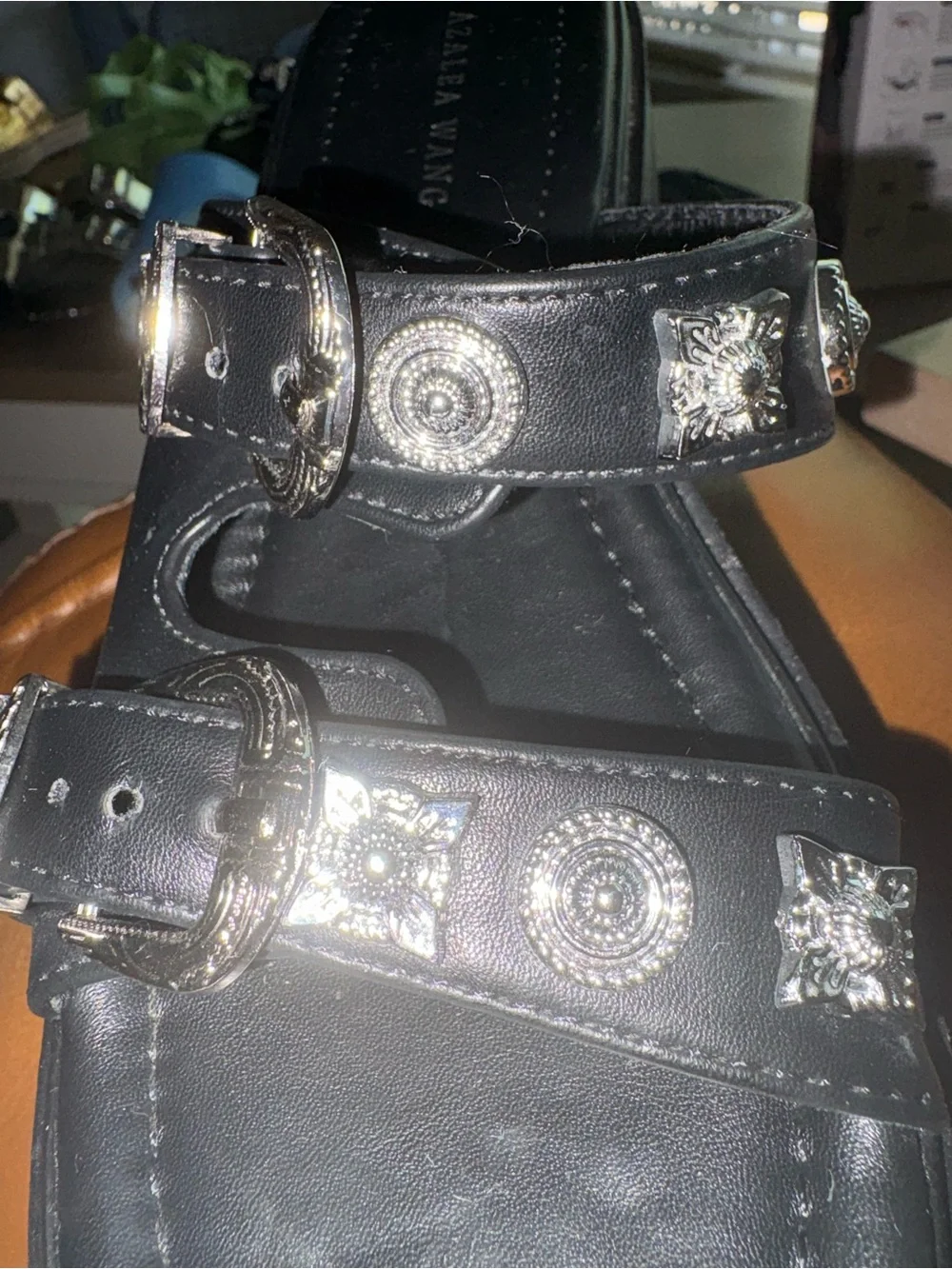 AZALEA WANG WESTERN STYLE BLACK PLATFORM SANDALS — SIZE 7 1/2